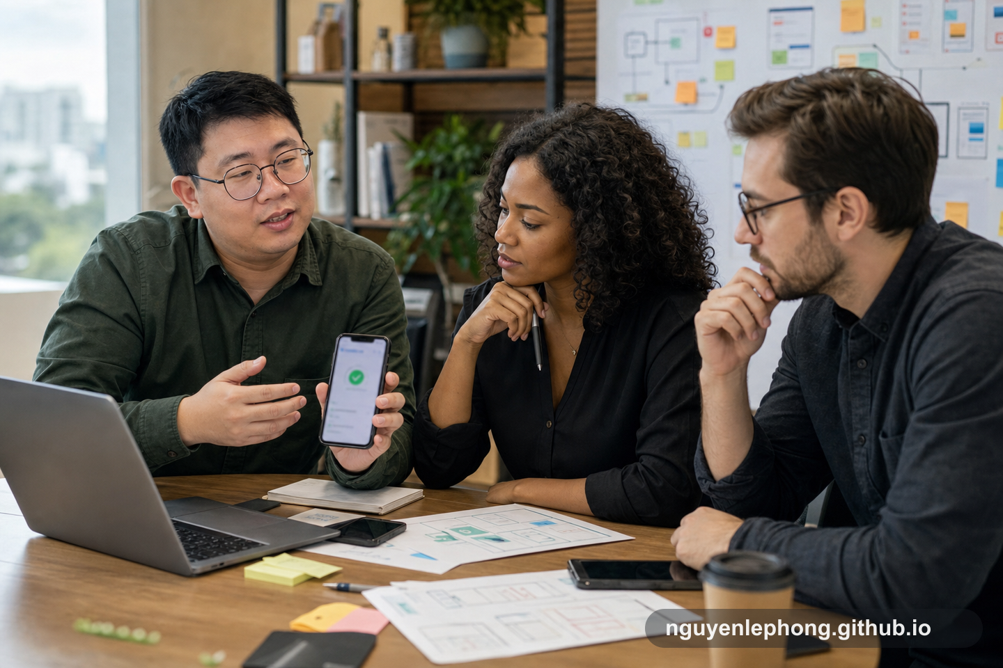 Một team nhỏ đa chức năng xem lại lát cắt test sớm của một tích hợp thanh toán nội bộ trên điện thoại trước khi rollout rộng hơn.