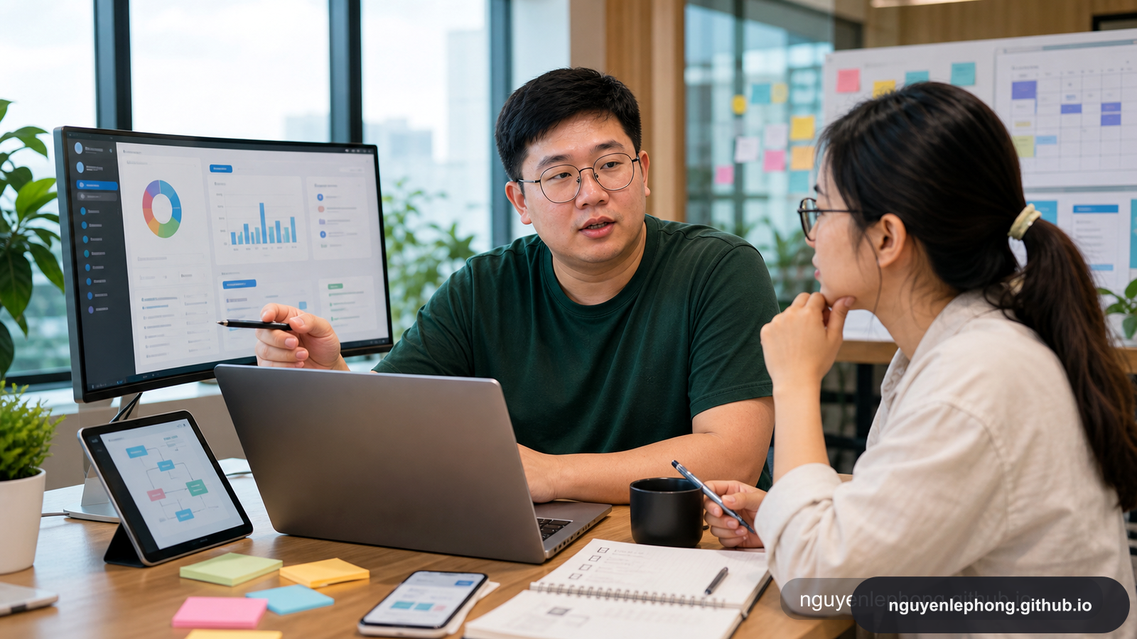 Một người làm việc chỉn chu biến ghi chú, dashboard và đầu vào trên bàn làm việc thành một AI workflow có thể lặp lại.