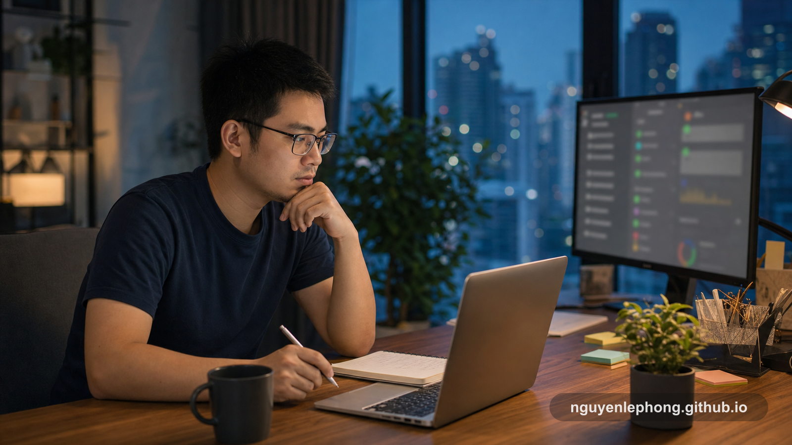 Nguyen Le Phong sits at his desk after dark, looking back at a long workday and asking what that effort is really building.