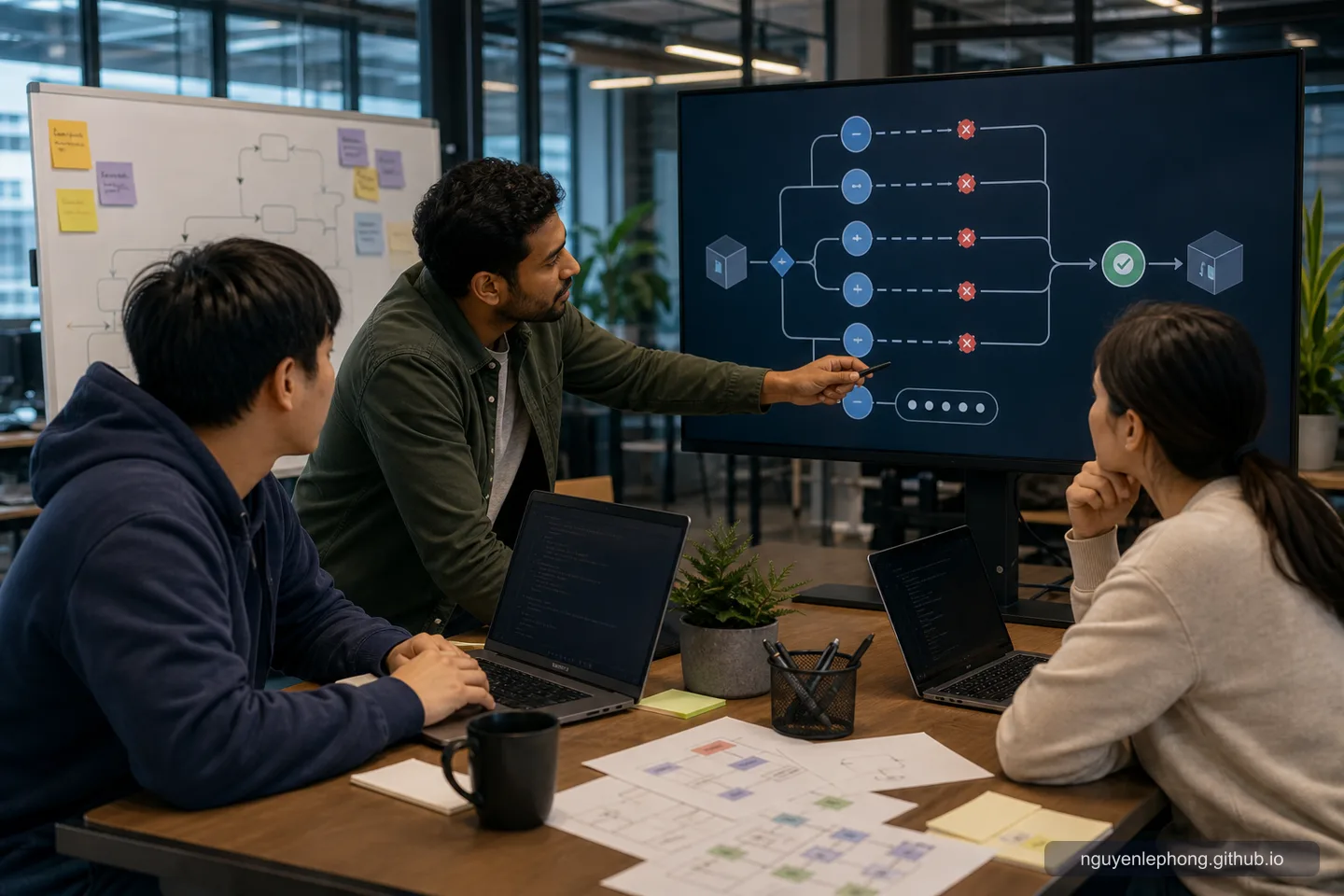 Các engineer review retry-safe API flow nơi nhiều request lặp lại vẫn hội tụ về một business result ổn định.