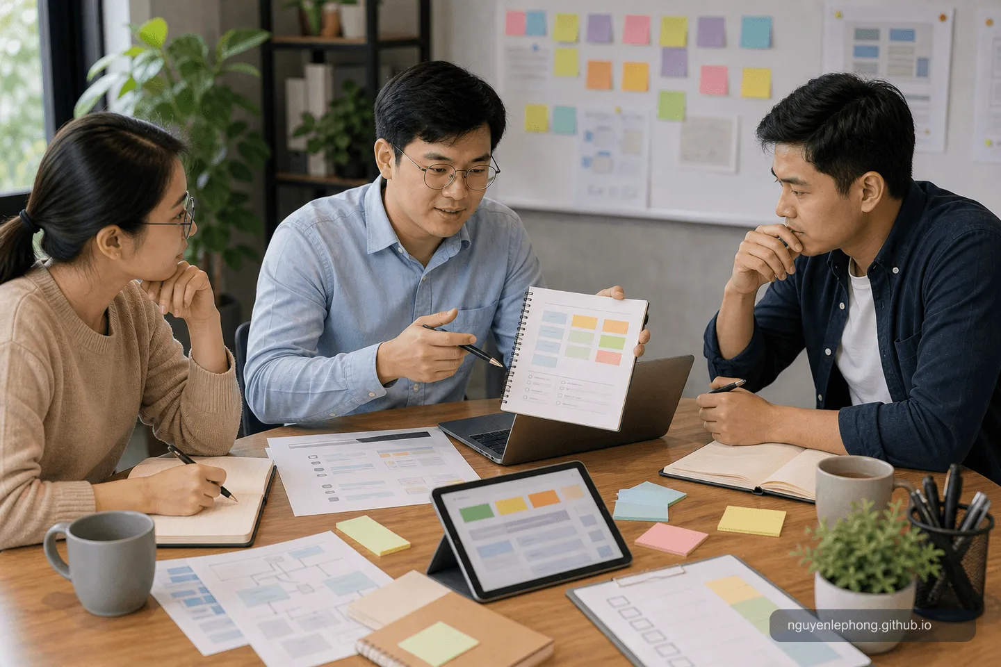 Ba teammate xem support note trống, status block và rollback material cho một first release hẹp.