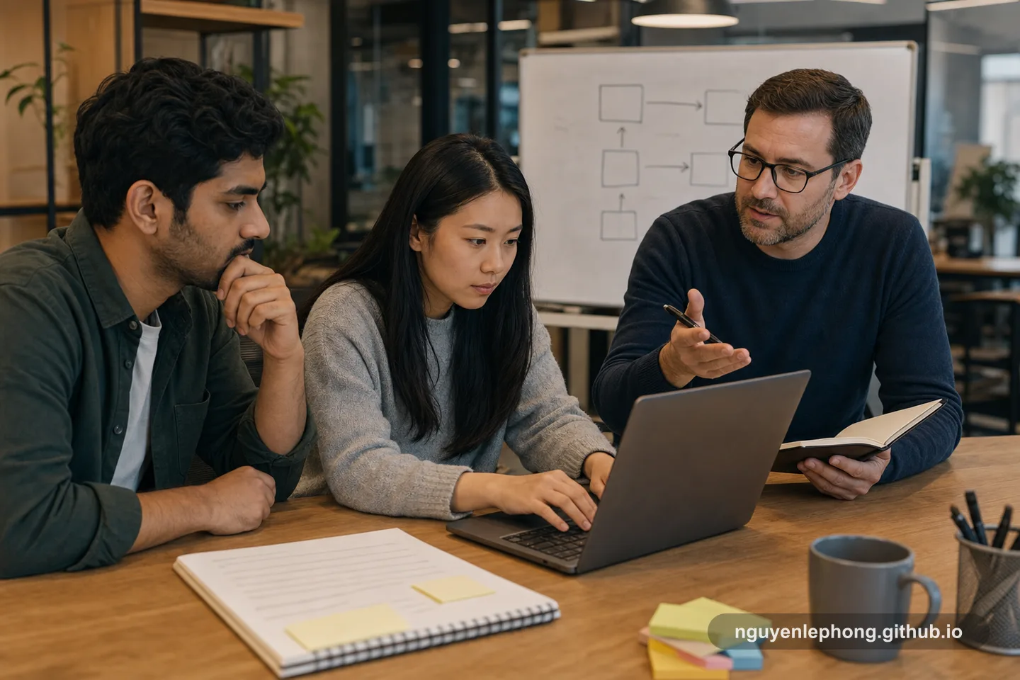 Phong đứng cạnh một teammate vẫn giữ bàn phím, trao thêm ngữ cảnh và vùng an toàn trong khi người kỹ sư tự sở hữu phần implementation.