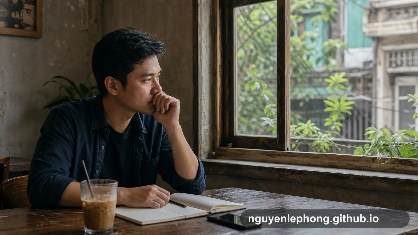 A Vietnamese engineer sits alone in a cafe on Saturday morning, replaying a vague work message instead of resting.