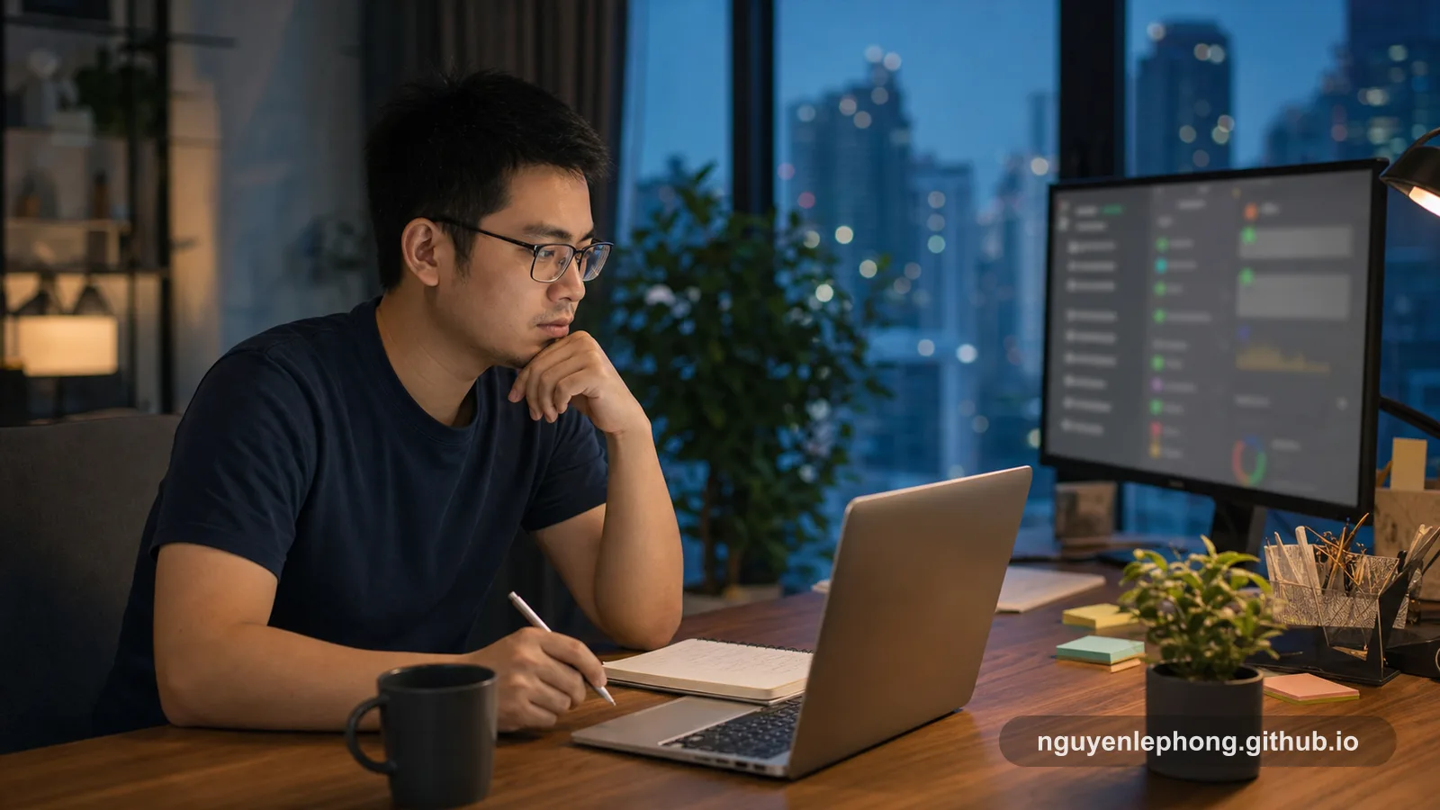 Nguyen Le Phong sits at his desk after dark, looking back at a long workday and asking what that effort is really building.